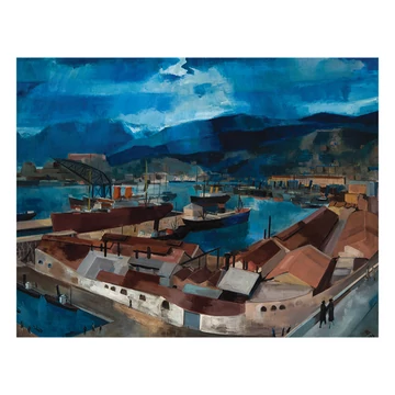 Bernáth Aurél: Genovai kikötő képeslap